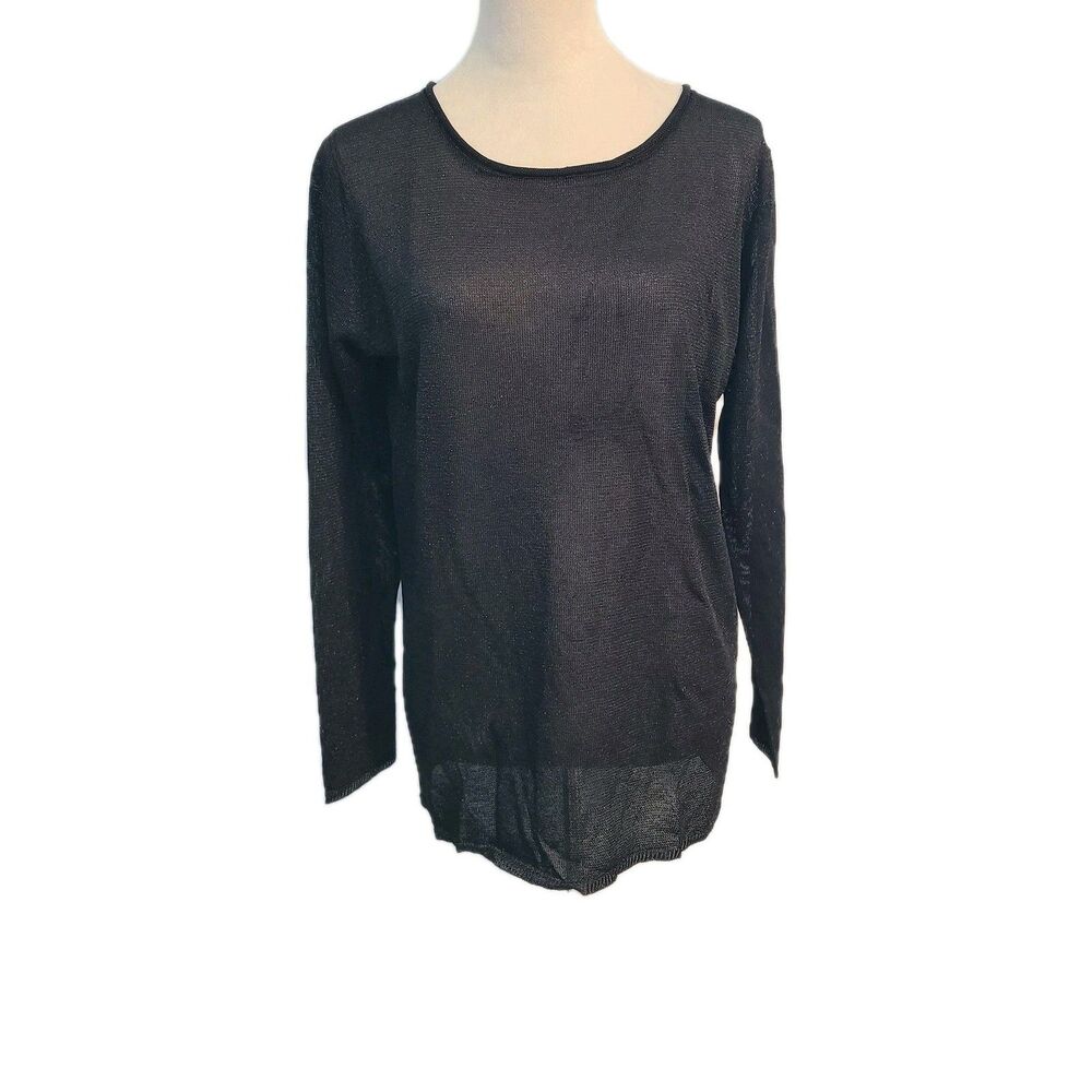 Carole Little Knitwear Metallic Black Sheer Sweater Top L Vtg Whimsigoth Shimmer